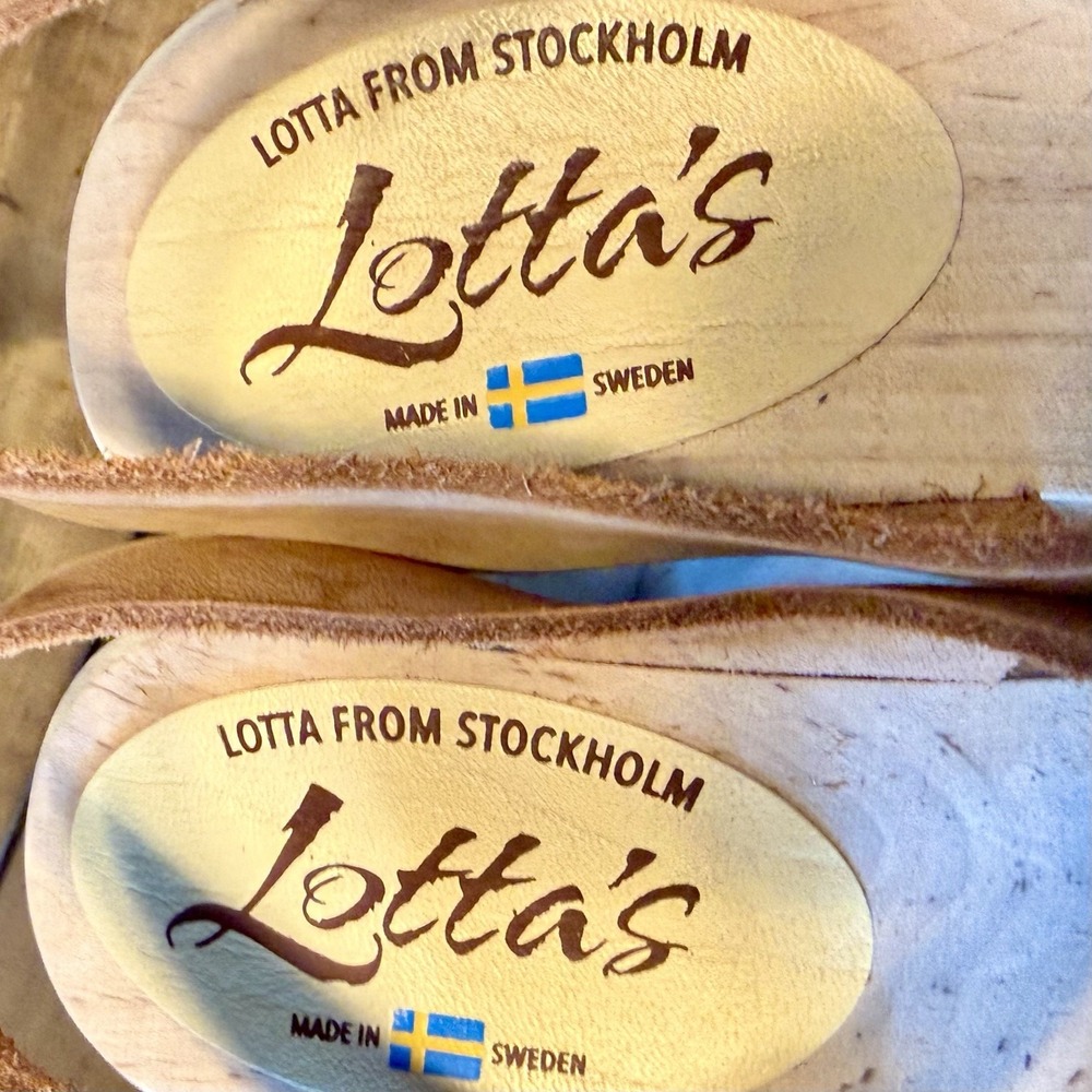 NEW Lotta from Stockholm Tan Wood Wooden Clog Sandals Leather Buckle Strap EU 38 - Picture 6 of 8